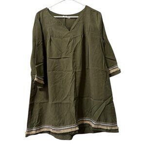 ILLA ILLA Green Size Large‎ Fringe Embroidered Tencel Dress Boho Hippie Peasant